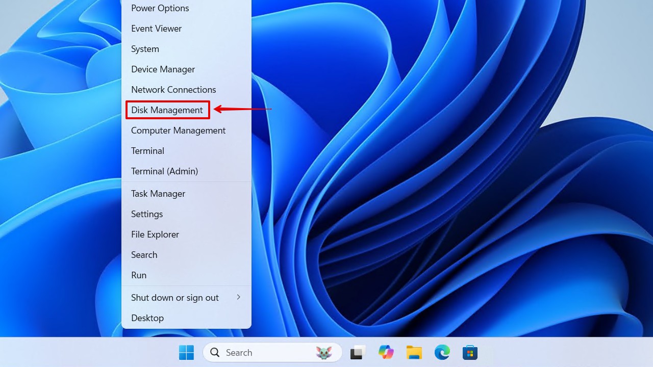 Opening Disk Management.