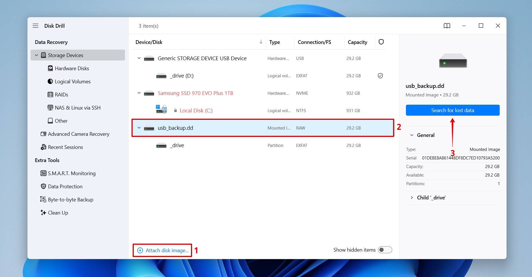 Scanning the USB drive image.