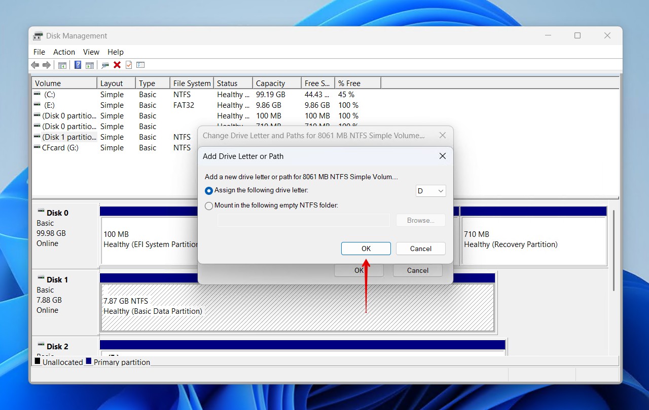 Setting the drive letter.