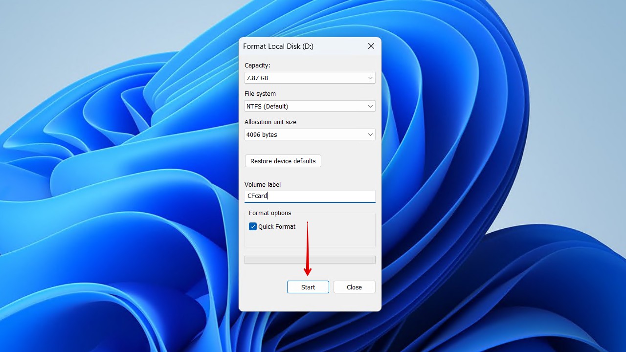 Starting the format.