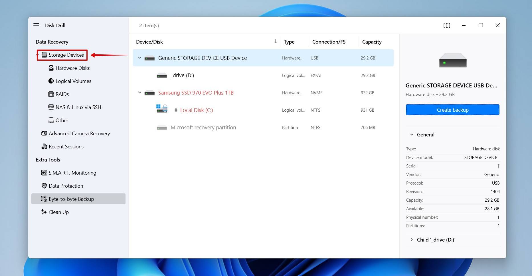 Returning to Storage Devices.