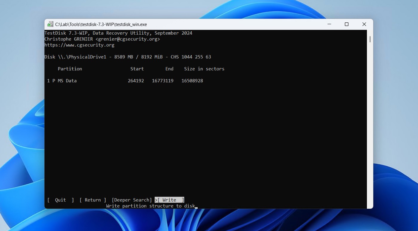 Writing the partition back.