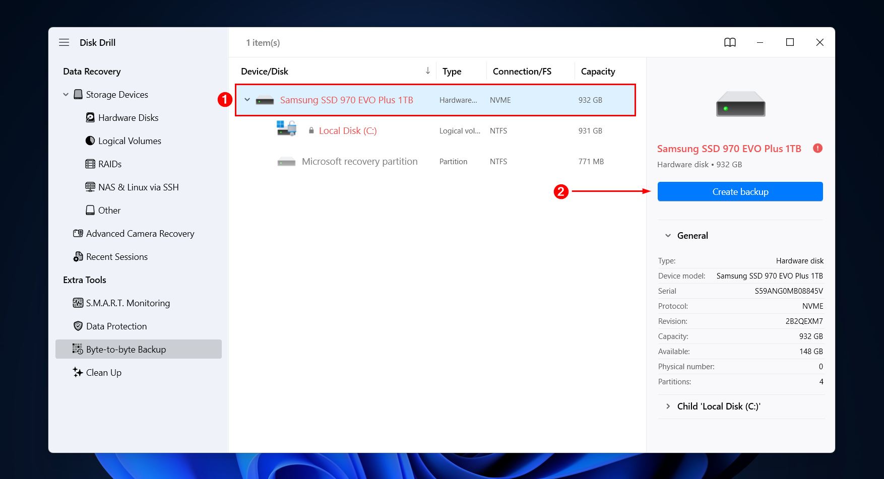 Backing up the drive.