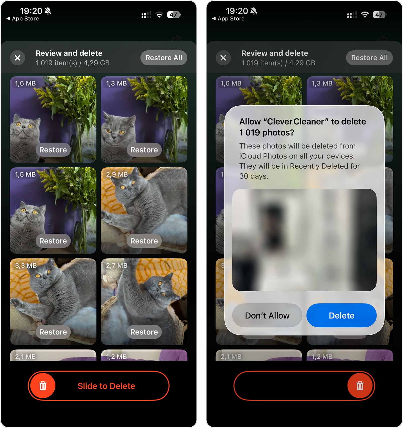 Emptying Clever Cleaner’s trash after deleting duplicate photos.