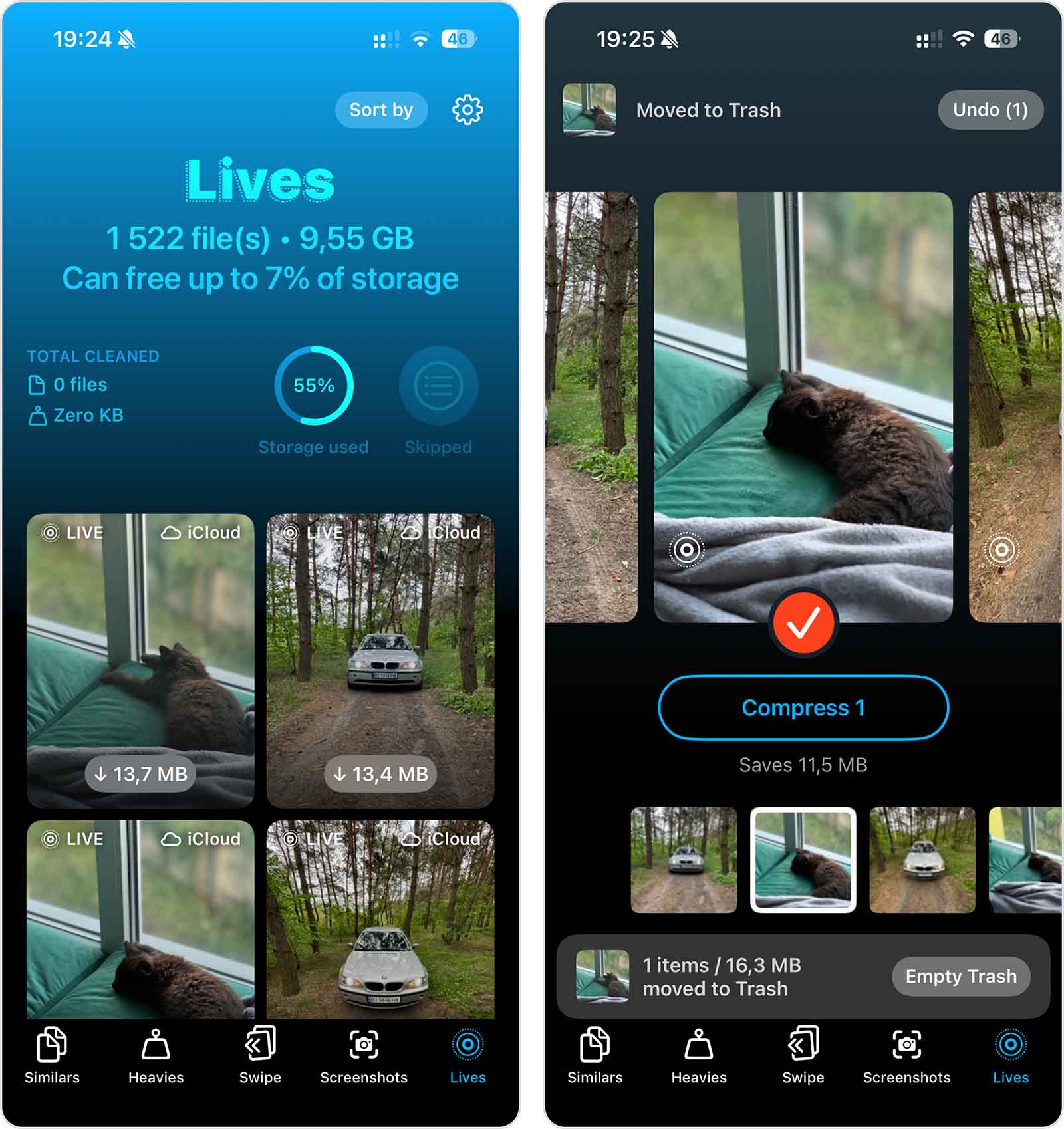 Converting a Live Photo to a still image in Clever Cleaner.