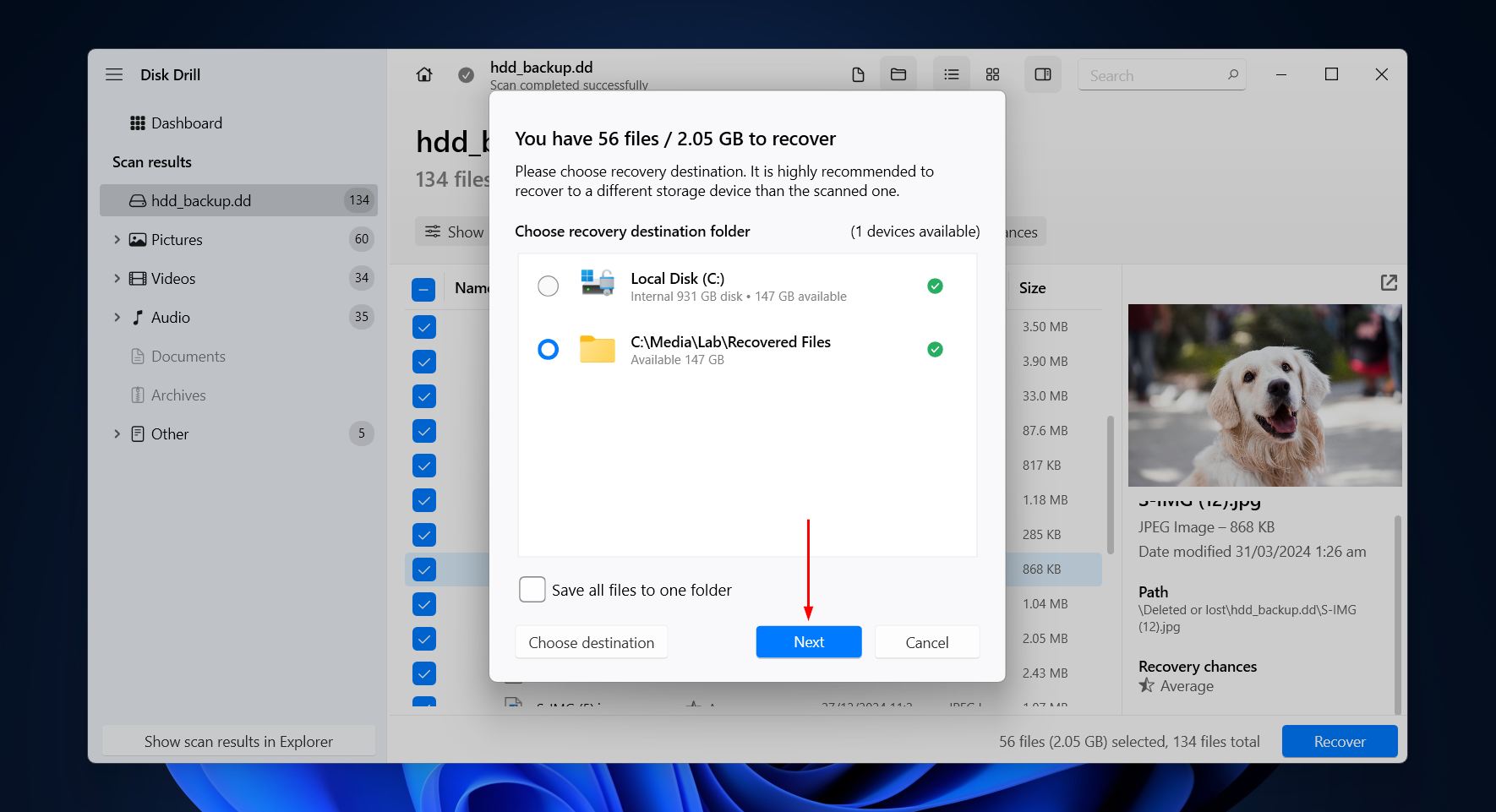 Confirming corrupted HDD recovery.