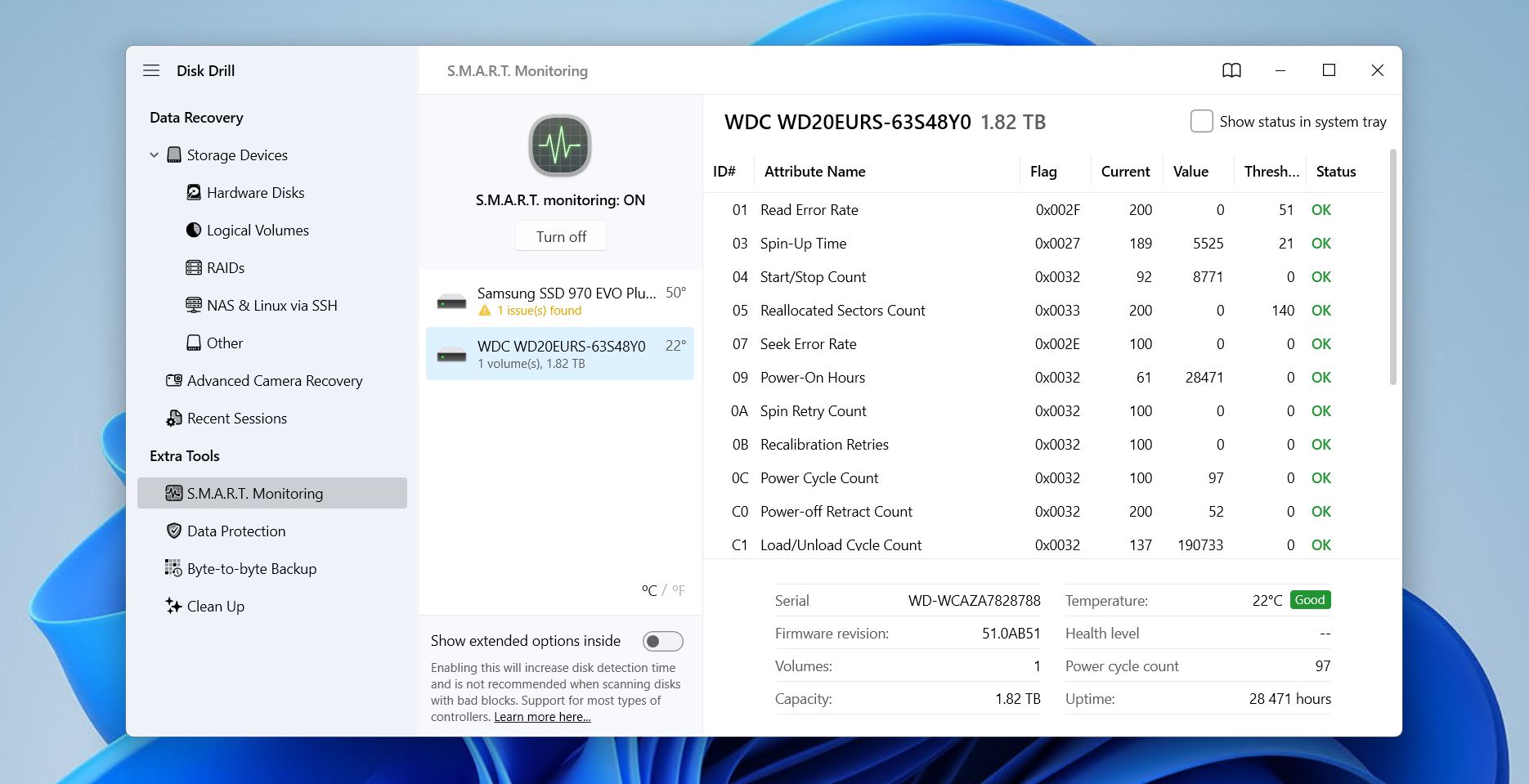 Disk Drill's SMART monitoring.