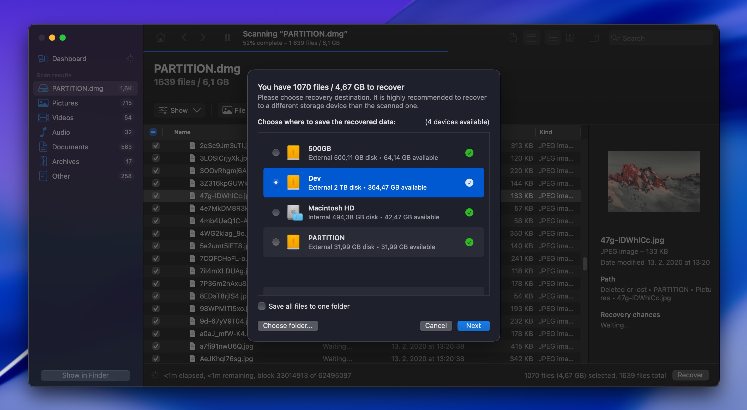 Selecting a Safe Recovery Destination Folder in Disk Drill for Mac