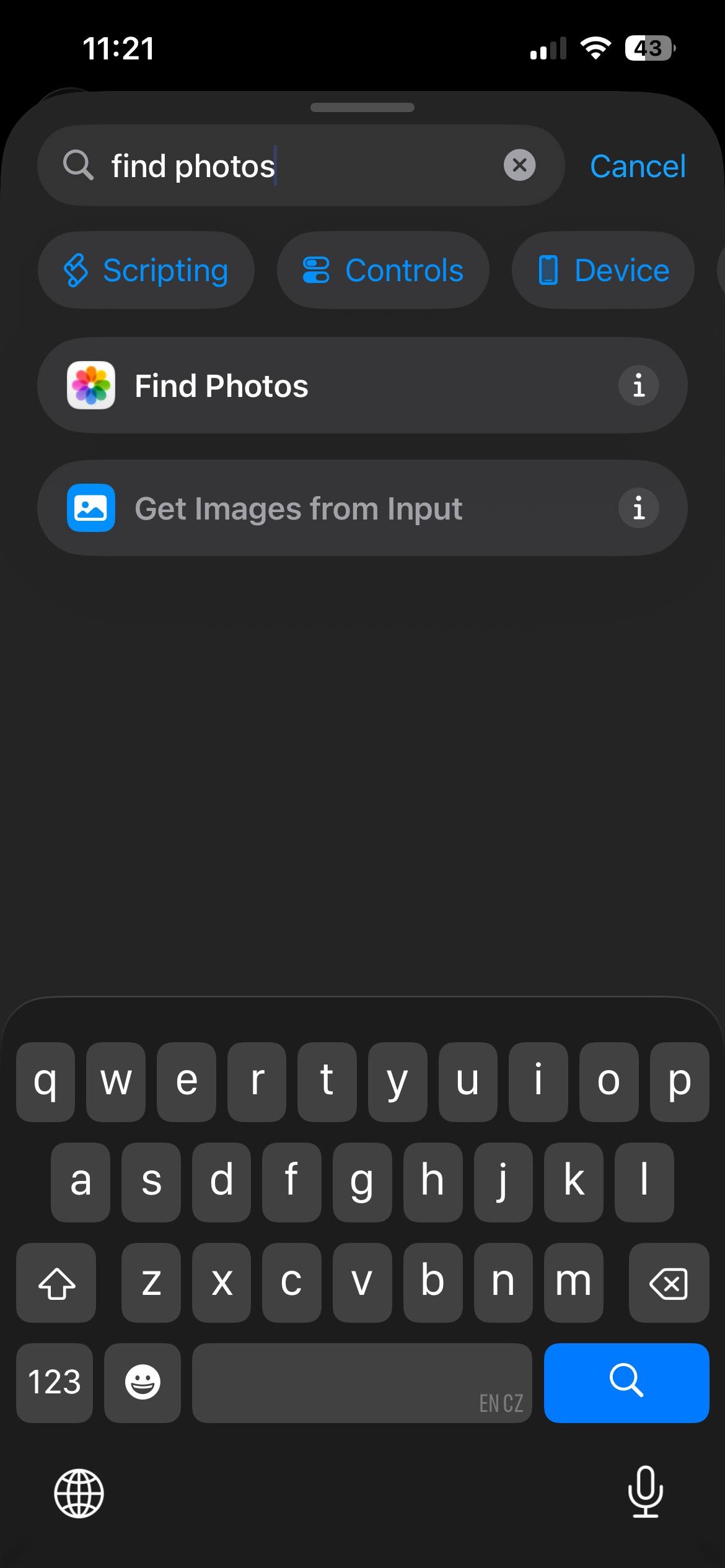 Add the Find Photos Action in Shortcuts