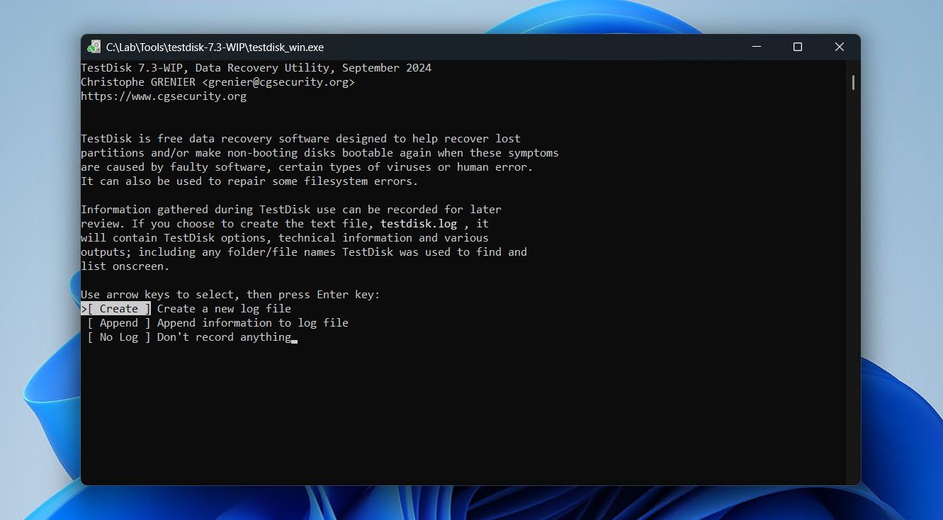 Creating a log file.