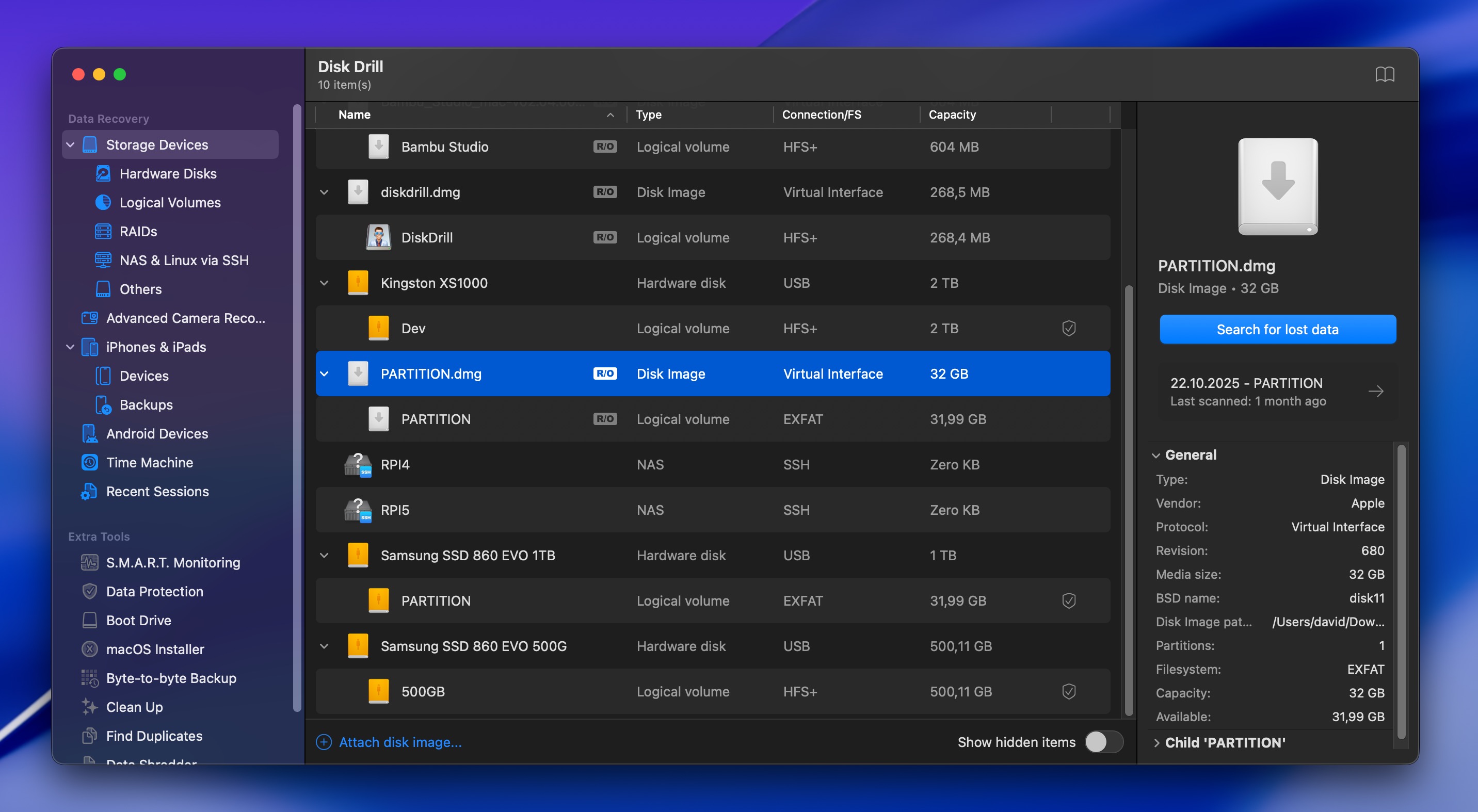 Disk Drill Search for Lost Data Button and Scan Method Selection
