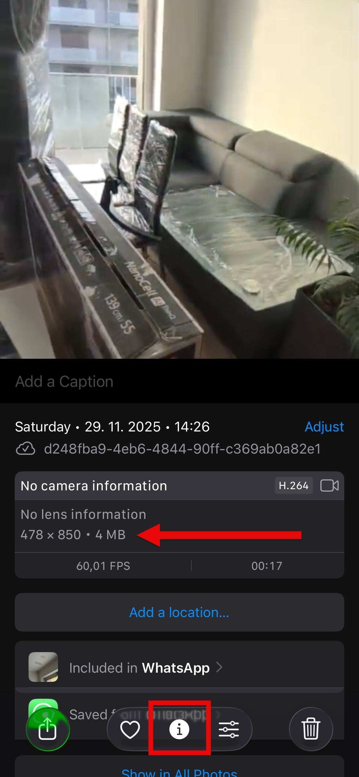 View Video File Size in Photos Using the Info Button