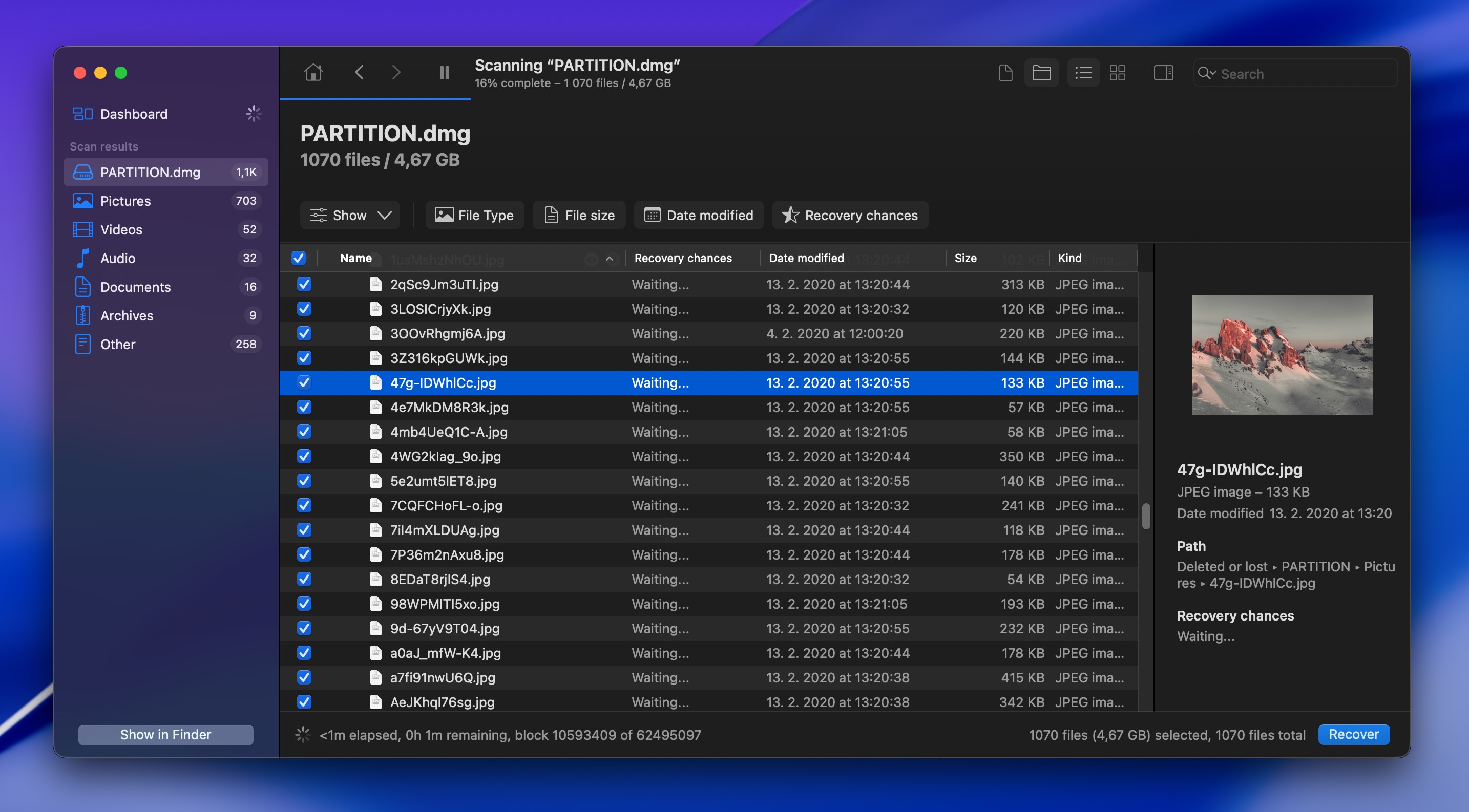 Disk Drill Scan Results With File Preview Pane on Mac