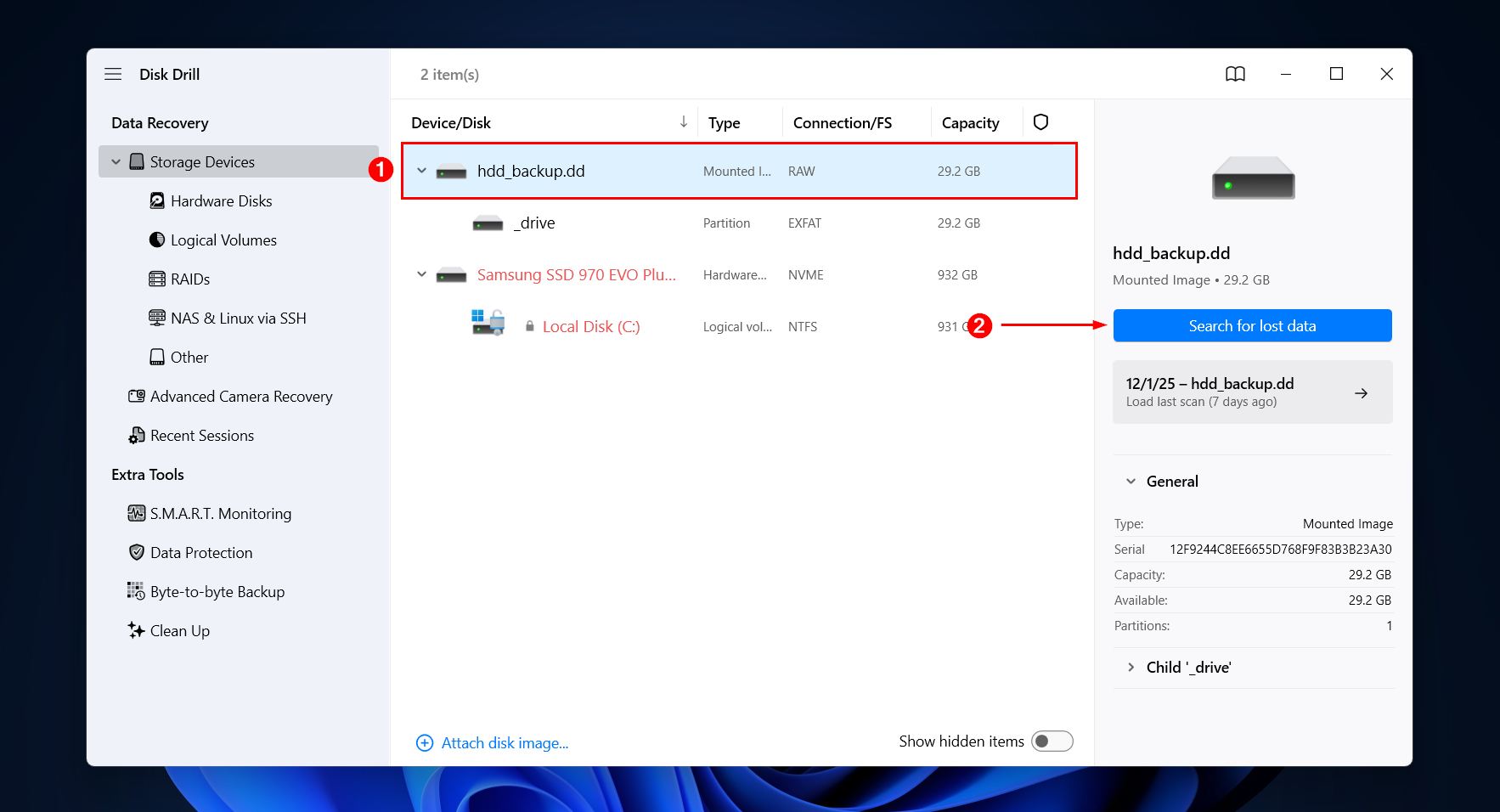 Scanning the disk image.