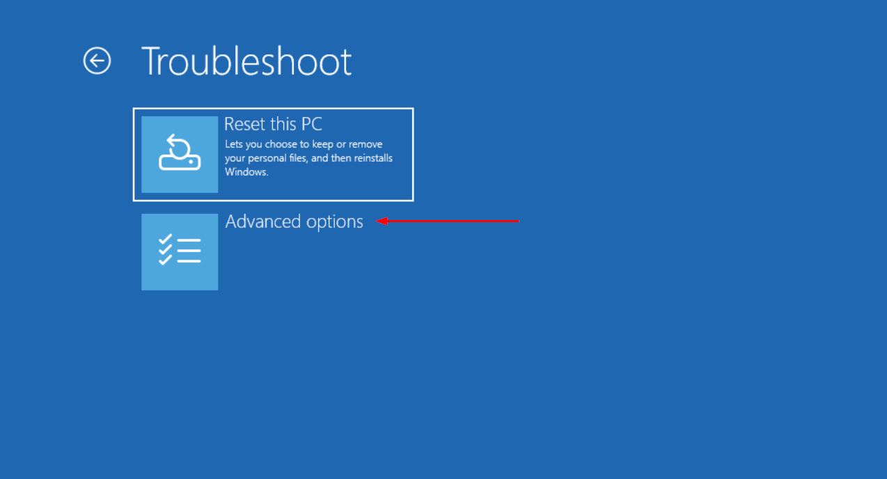Second advanced options screen.