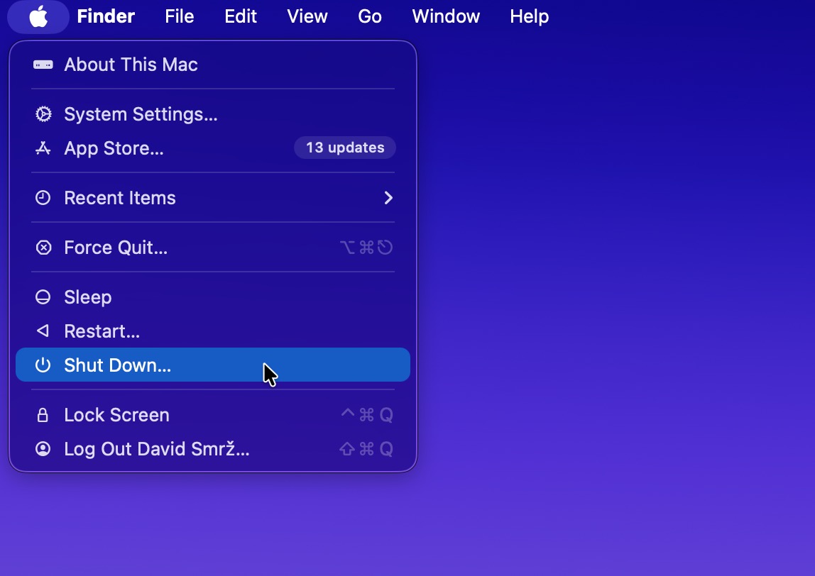 Selecting Shut Down From the Apple Menu on macOS