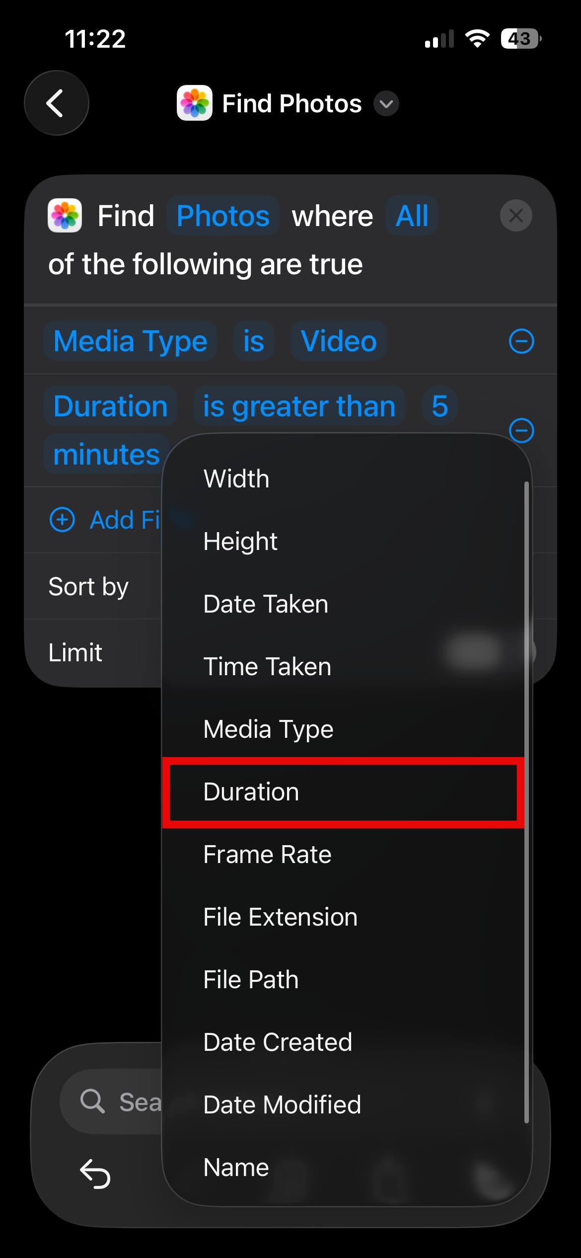 Sort Results by Duration in Shortcuts
