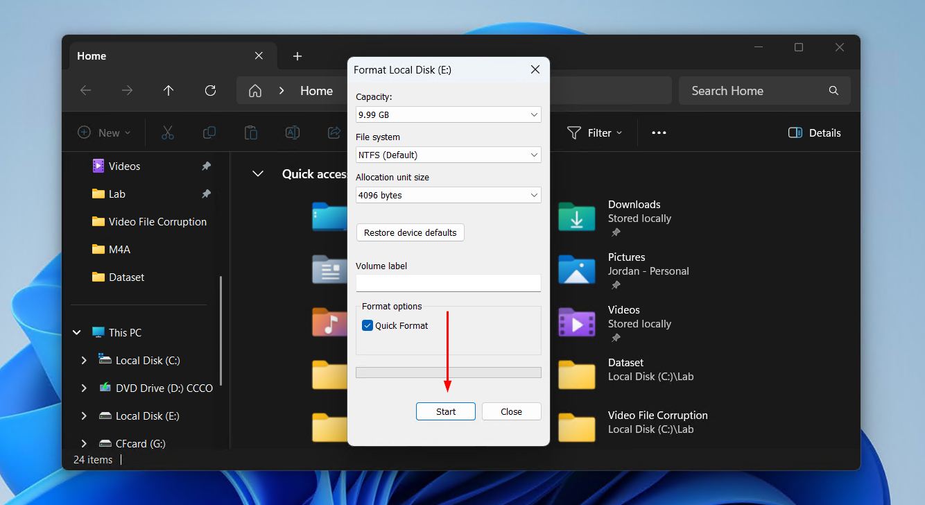 Starting the format.