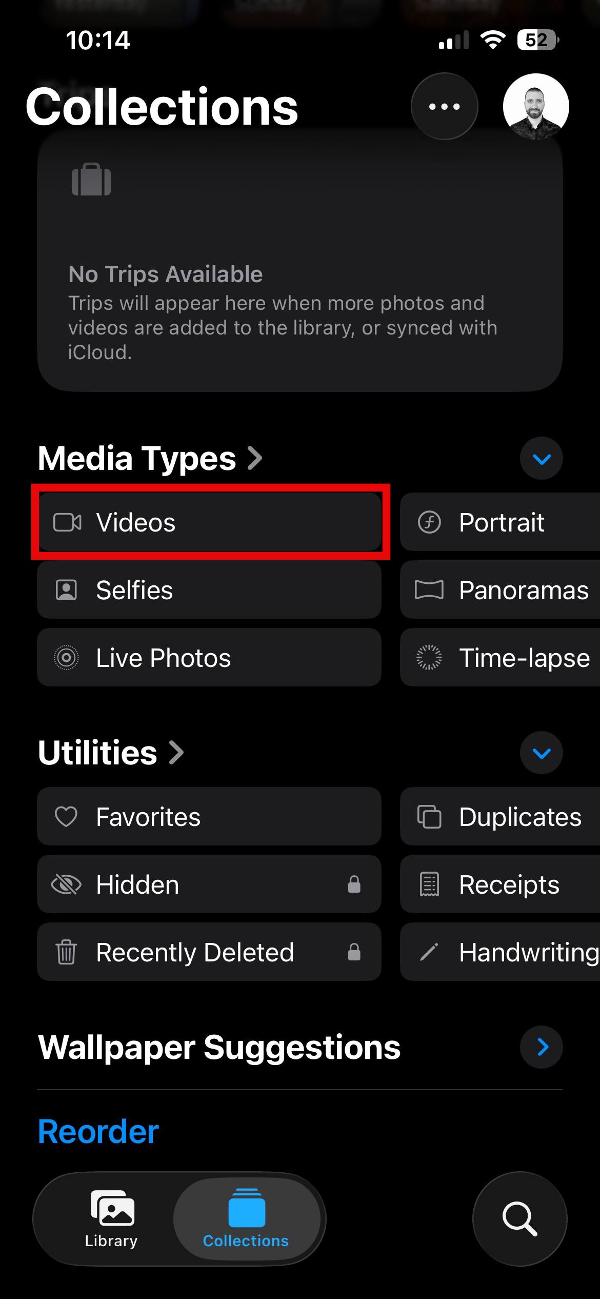 Open the Videos Album in iPhone Photos