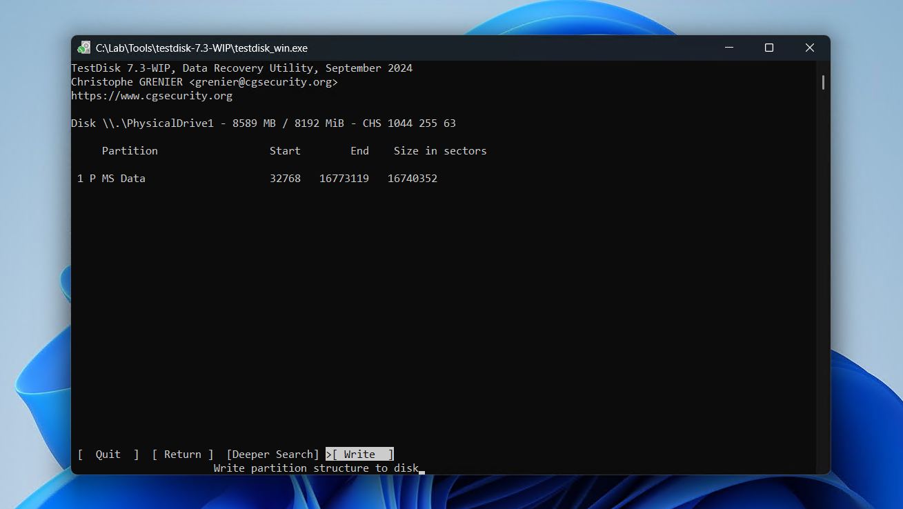 Writing the partition.