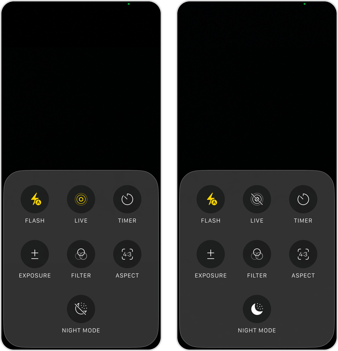 Live button in the Camera menu