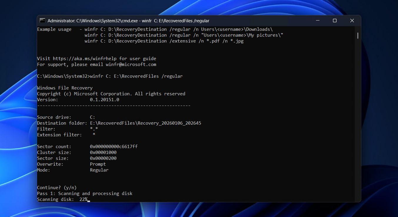 Confirming the winfr scan.