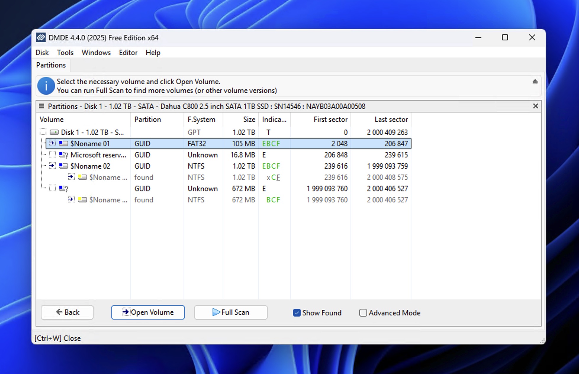 DMDE interface on Windows