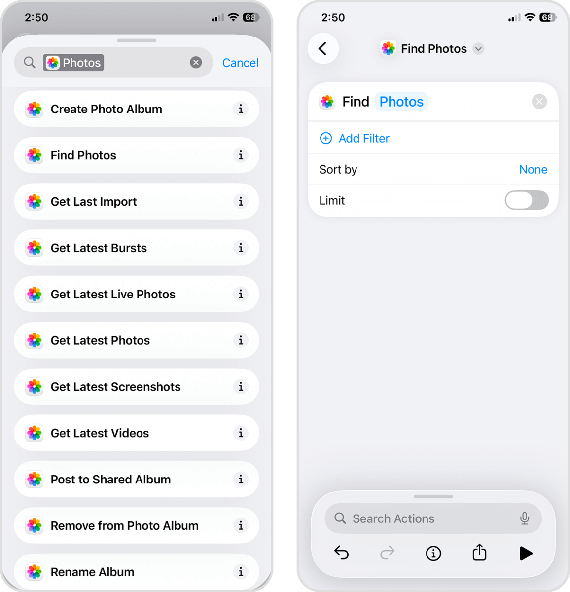 Add Filter option in the Find Photos action