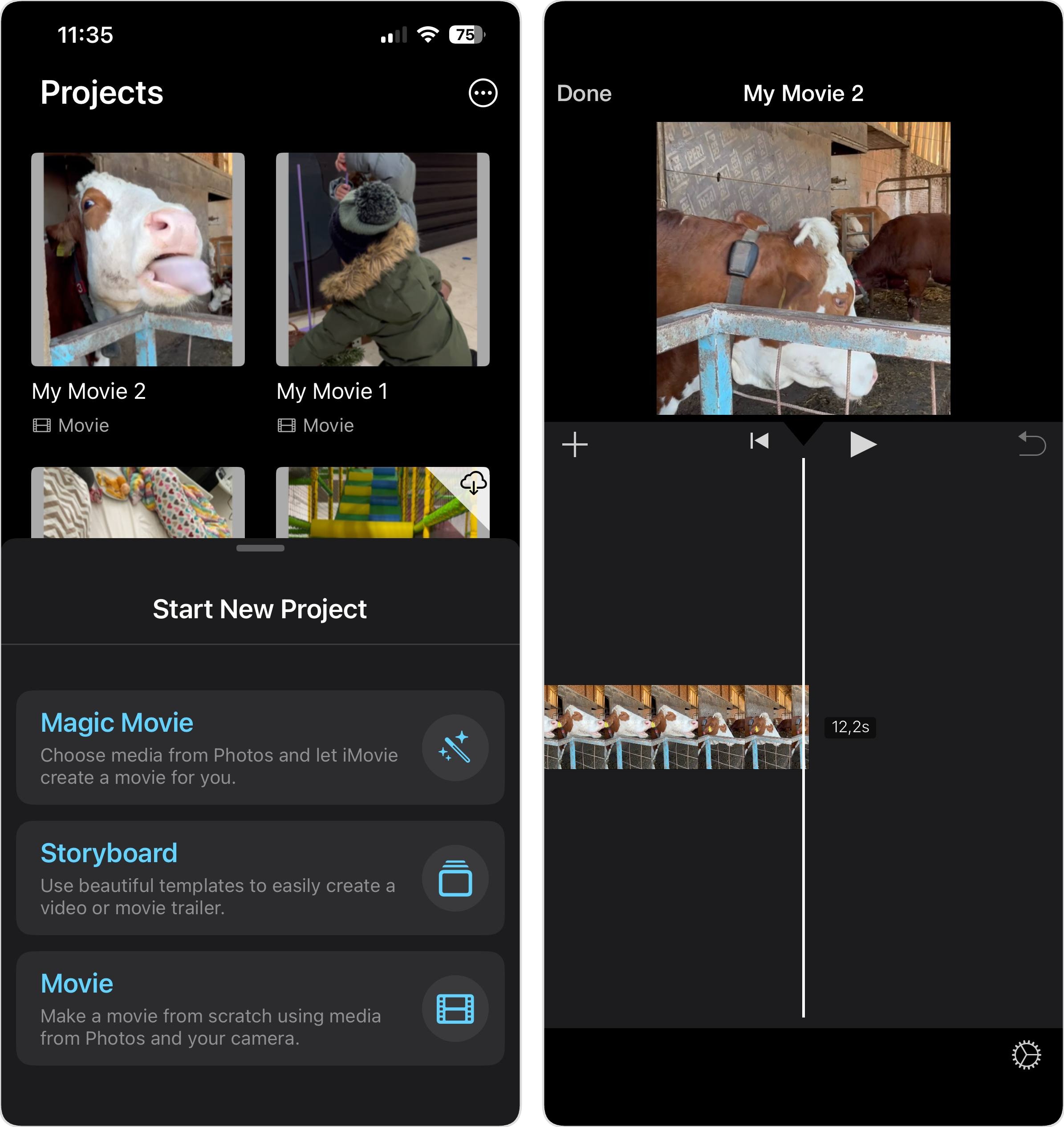 Trimming a Clip in iMovie Timeline on iPhone
