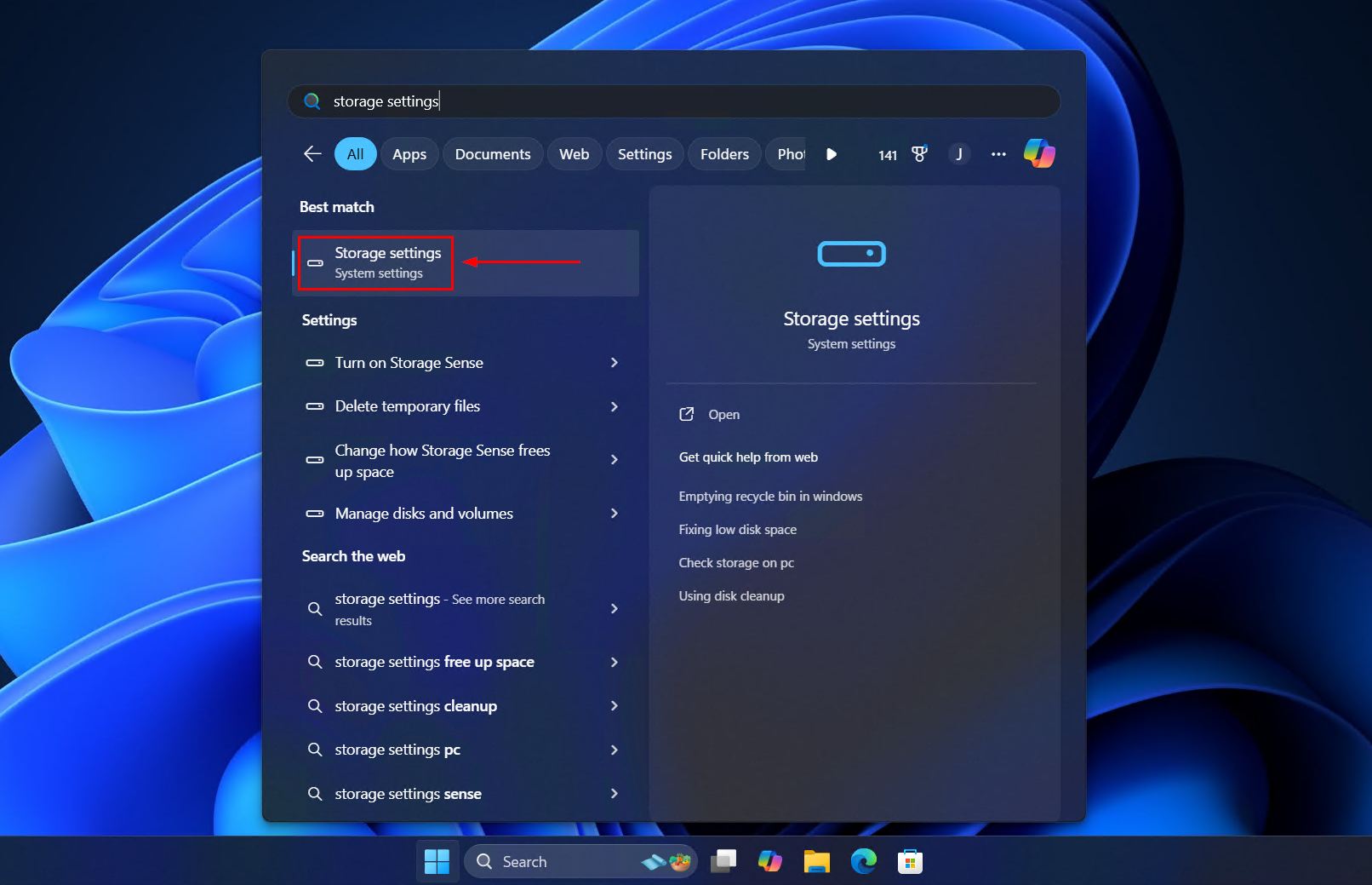Opening Storage settings.