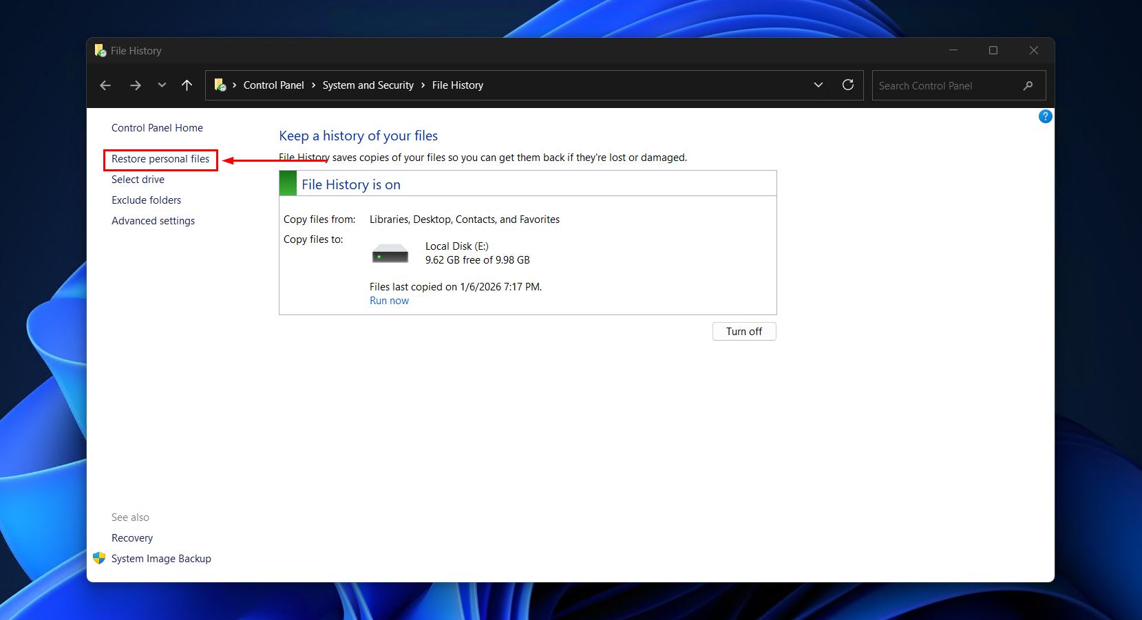Restoring personal files.