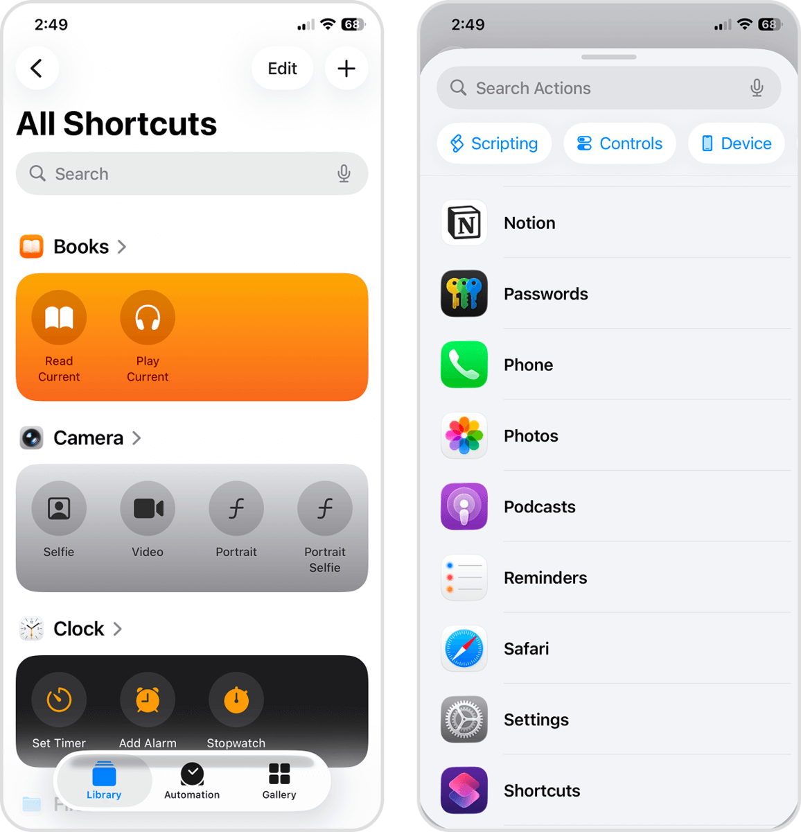 Selecting Photos in the Shortcuts actions menu