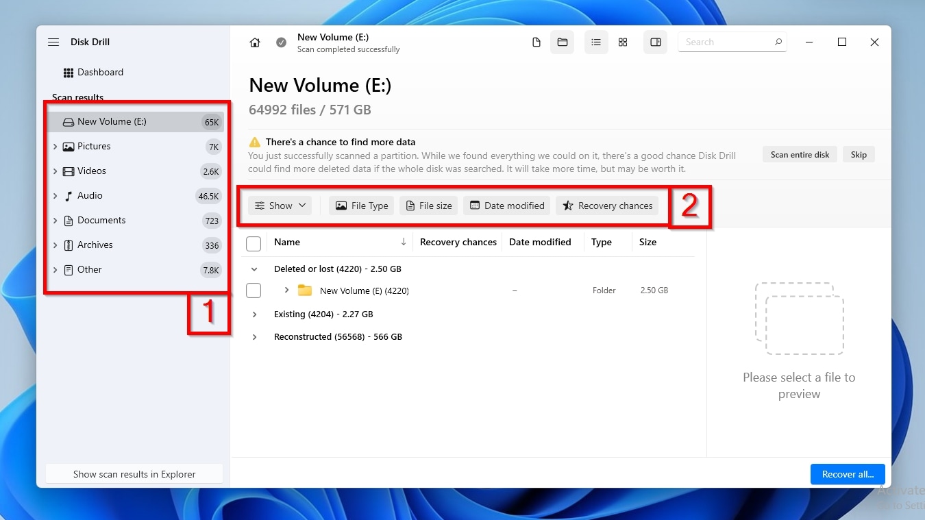 Disk Drill Results Categories and Filters