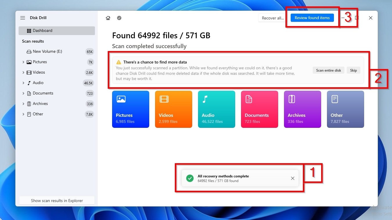 Disk Drill Scan Entire Disk and Review Found Items