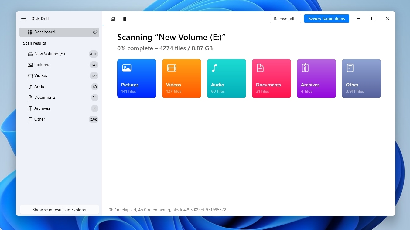Disk Drill Scanning Selected Drive