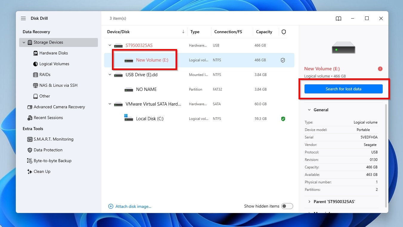 Disk Drill Select Device and Search for Lost Data
