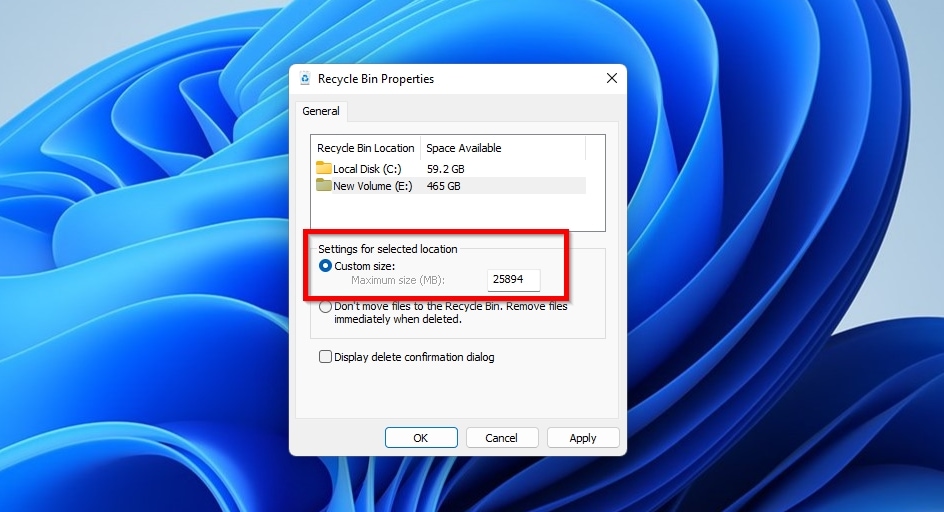 Recycle Bin Custom Size