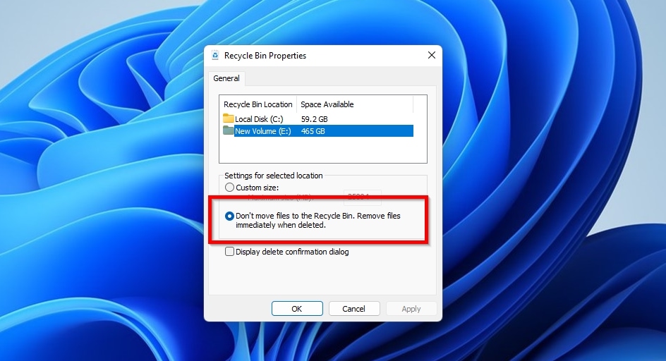 Recycle Bin Remove Files Immediately