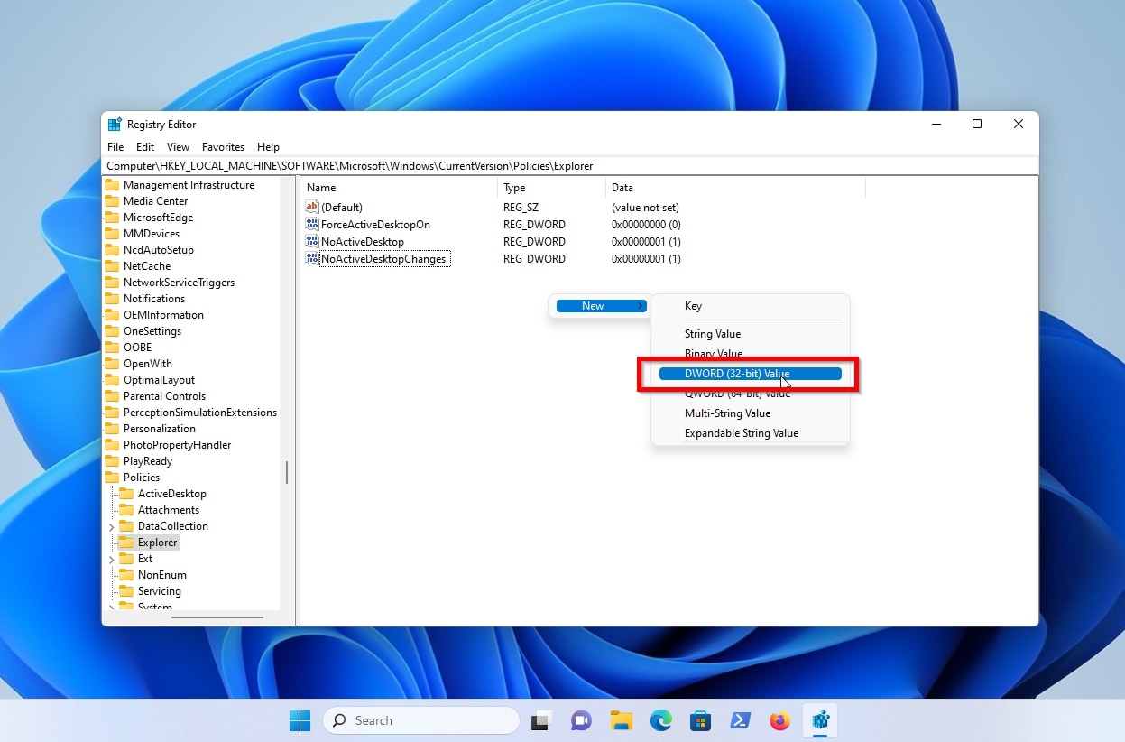 Registry Editor Policies Explorer New 32 Bit DWord