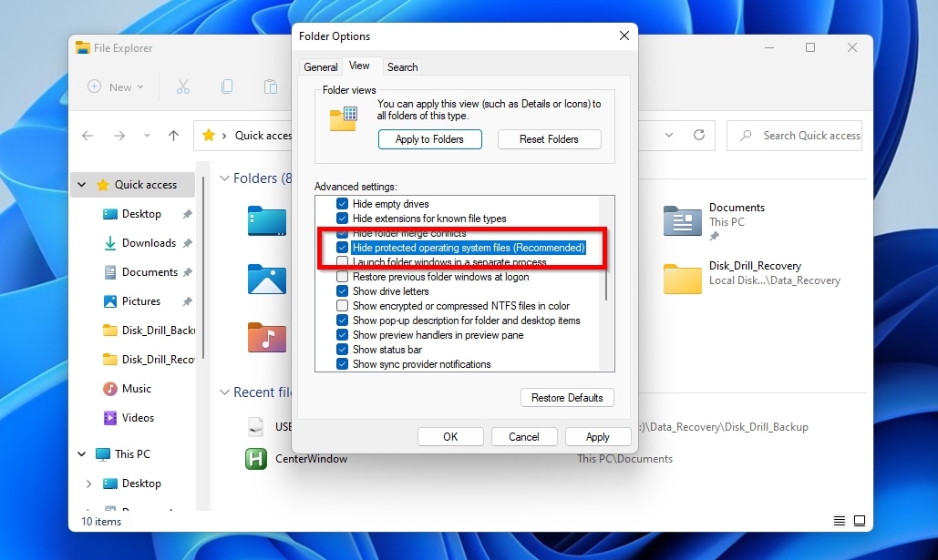 Windows File Explorer Hide Protected Operating System Files