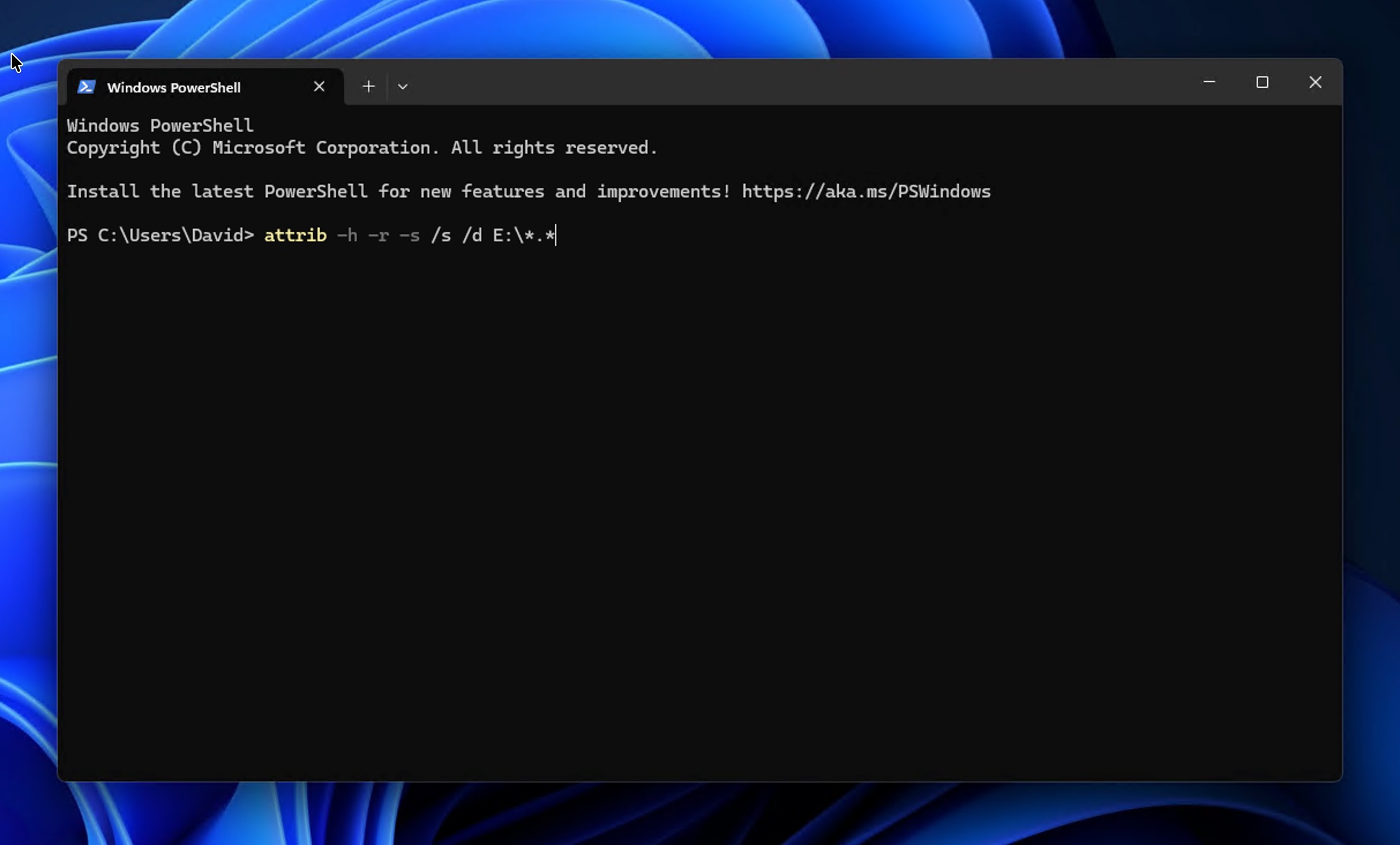 Using the attrib command to unhide files on a USB drive