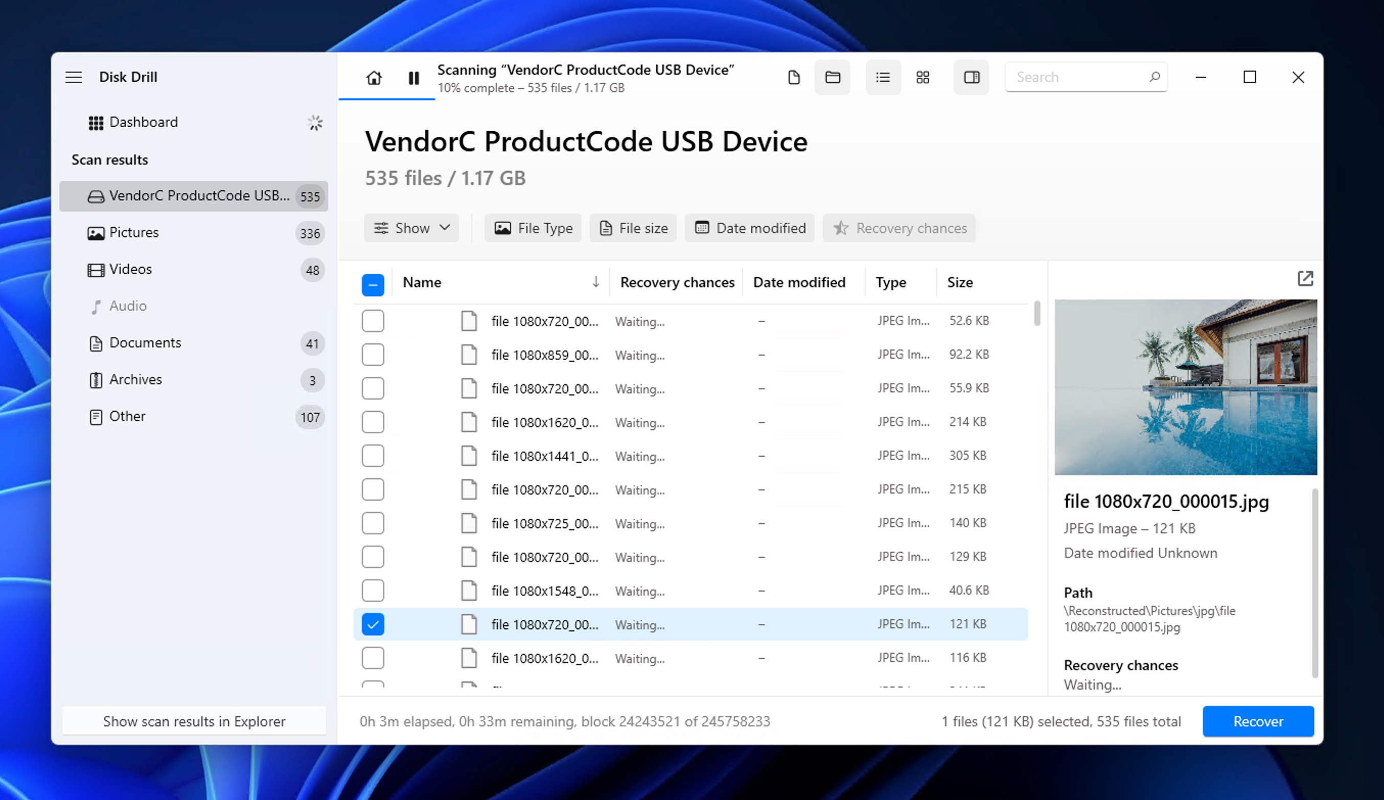 Previewing a recoverable file in Disk Drill before recovery