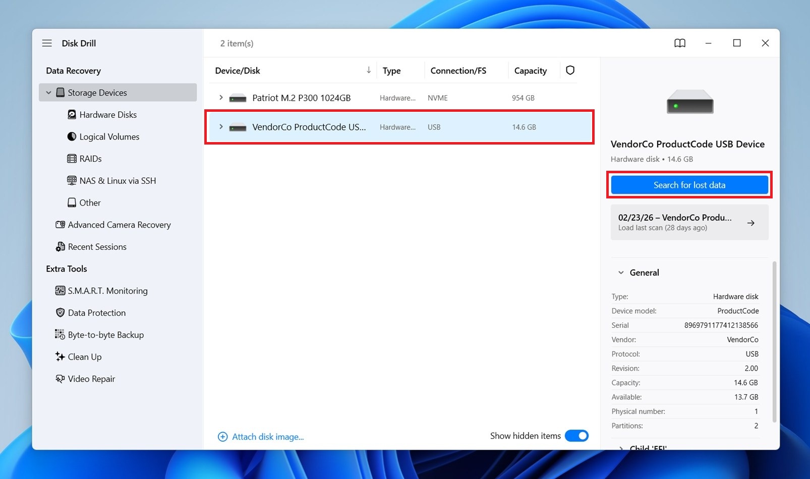 Select your drive from the list of devices