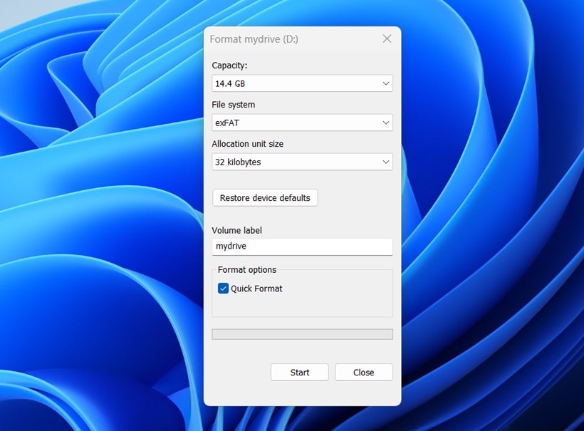 The Quick Format checkbox