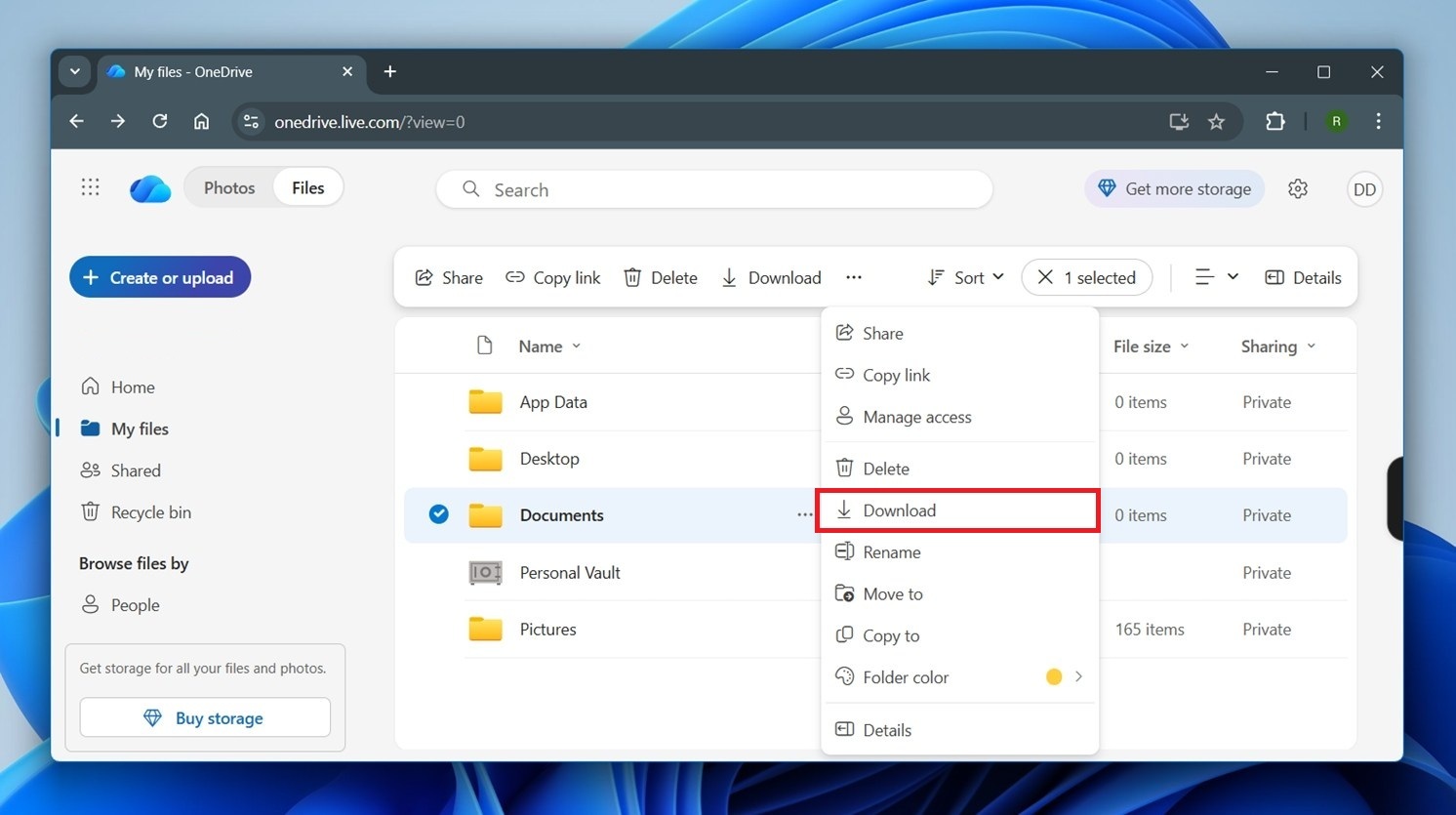 Downloading the OneDrive data