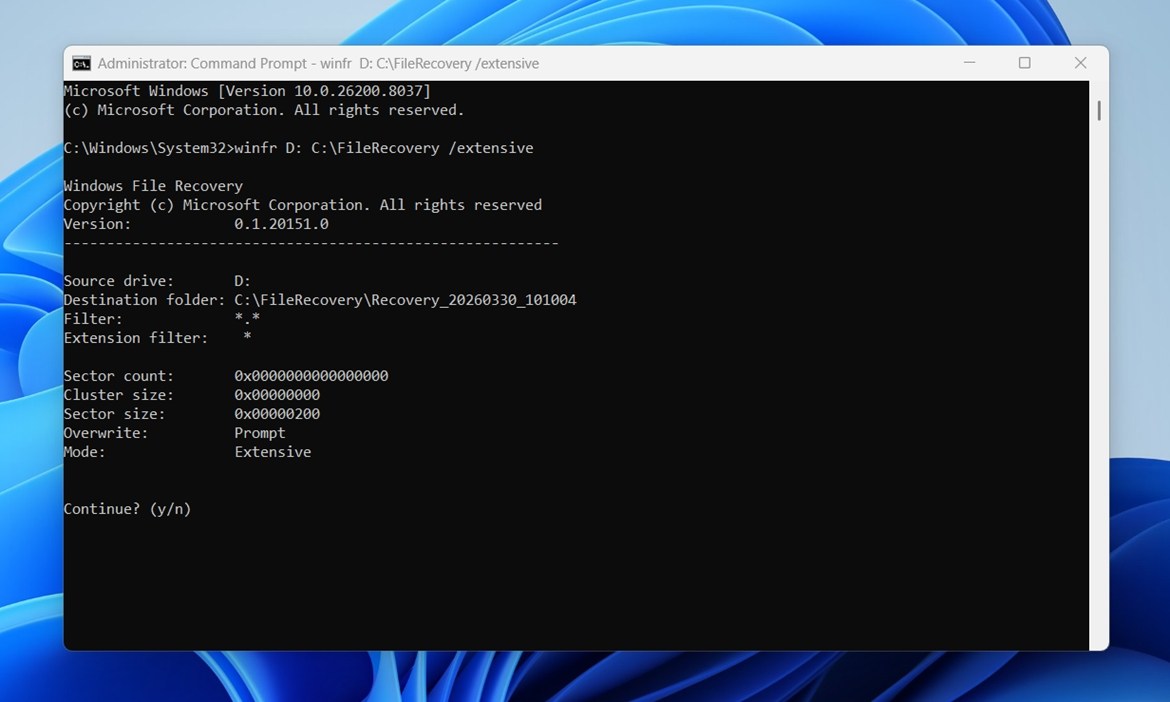 Running the winfr command