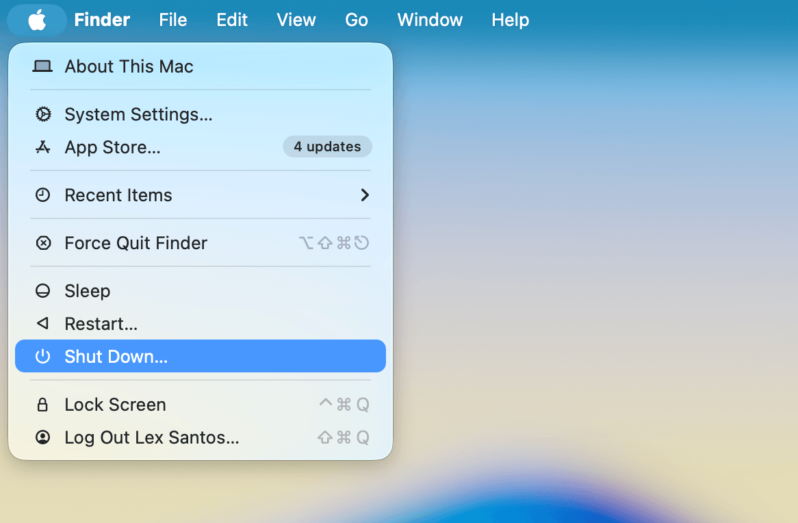 Shut Down option in Mac's Apple menu