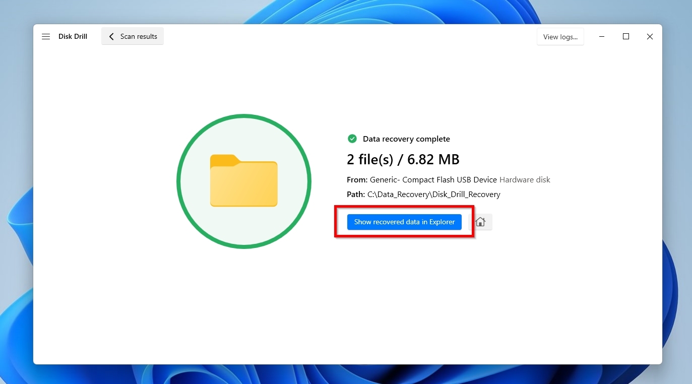 Disk Drill Recovery Complete Show Recovered Data In Explorer