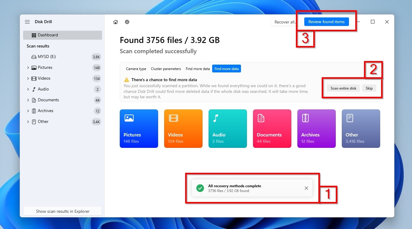 Disk Drill Scan Complete More Options