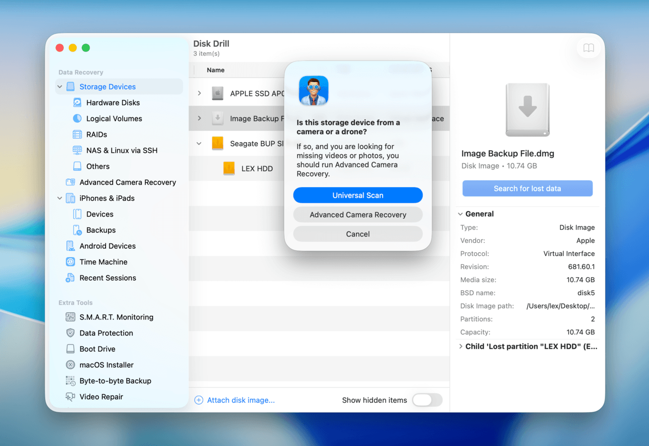 Disk Drill scan type selection dialog